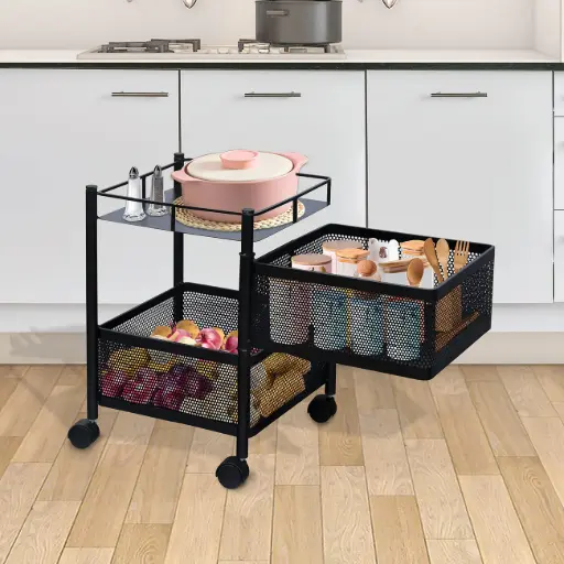 Jainex Vegetable Stand for Kitchen Steel/Kitchen Trolley/Vegetables Rack for Kitchen/Trolly for Kitchen Storage/Fruit Trolley for Kitchen/Steel Trolley for Kitchen(Black)